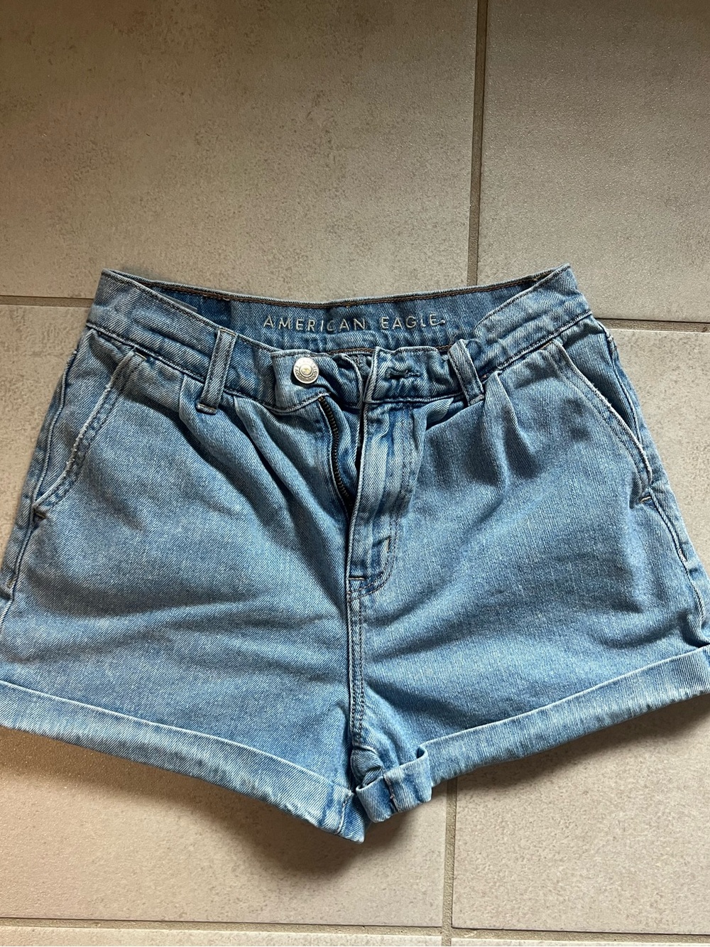 American Eagle Outfitters Light Wash Denim High-Rise Cuffed Shorts